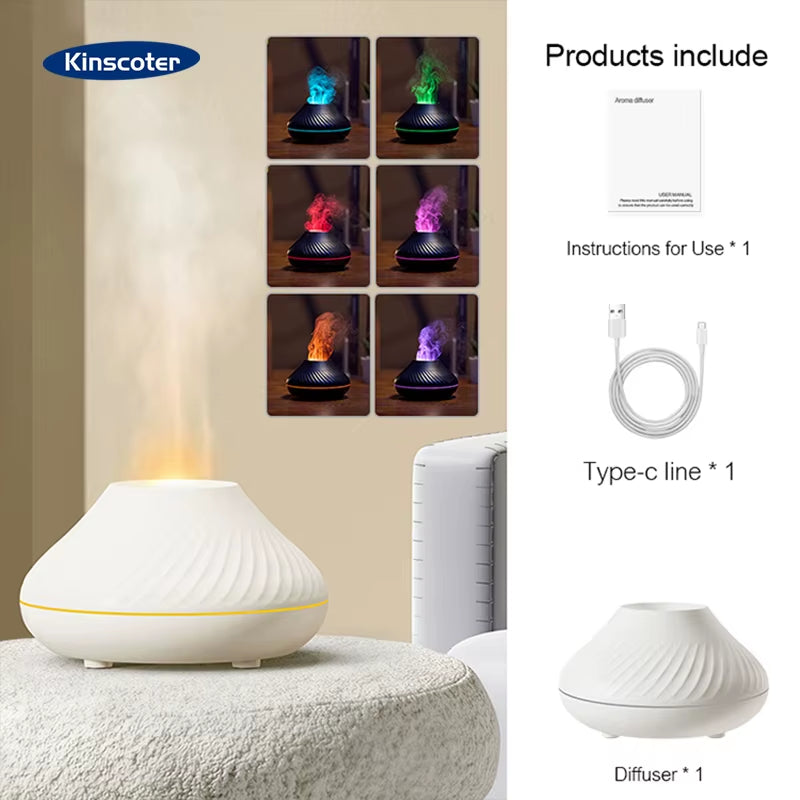 Volcanic Aroma Diffuser Essential Oil Lamp 130Ml USB Portable Air Humidifier with Color Flame Night Light